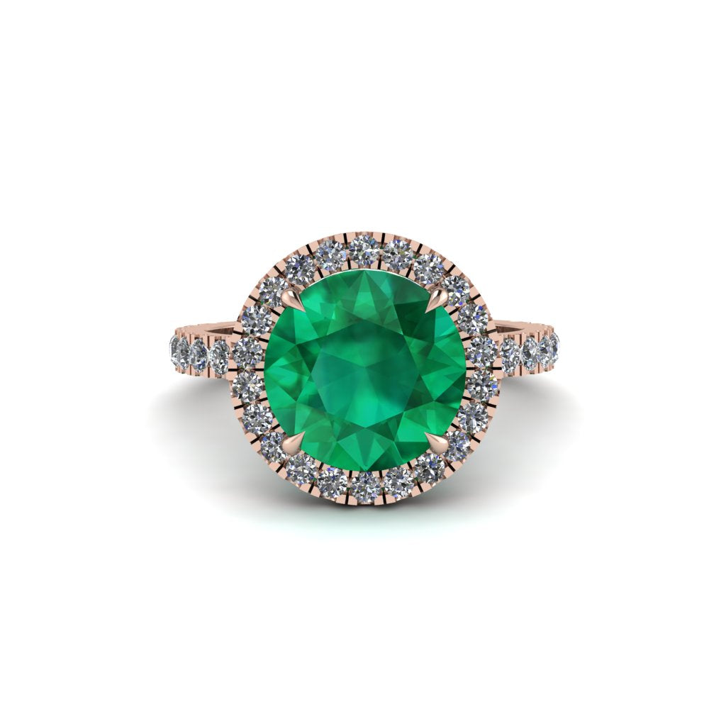 Round Cut Emerald Halo Engagement Ring - Charleigh No. 5