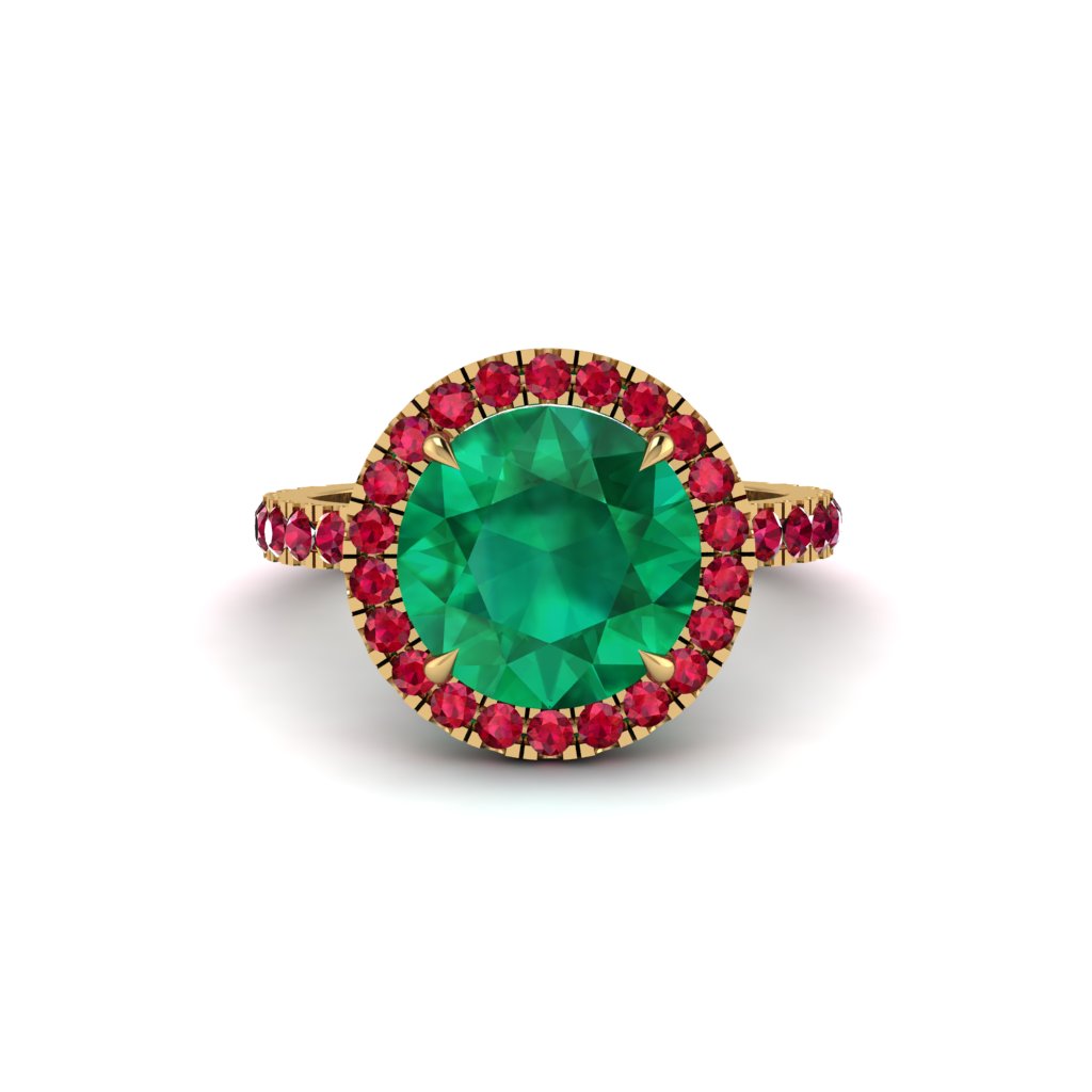 Round Cut Emerald Halo Engagement Ring - Charleigh No. 49