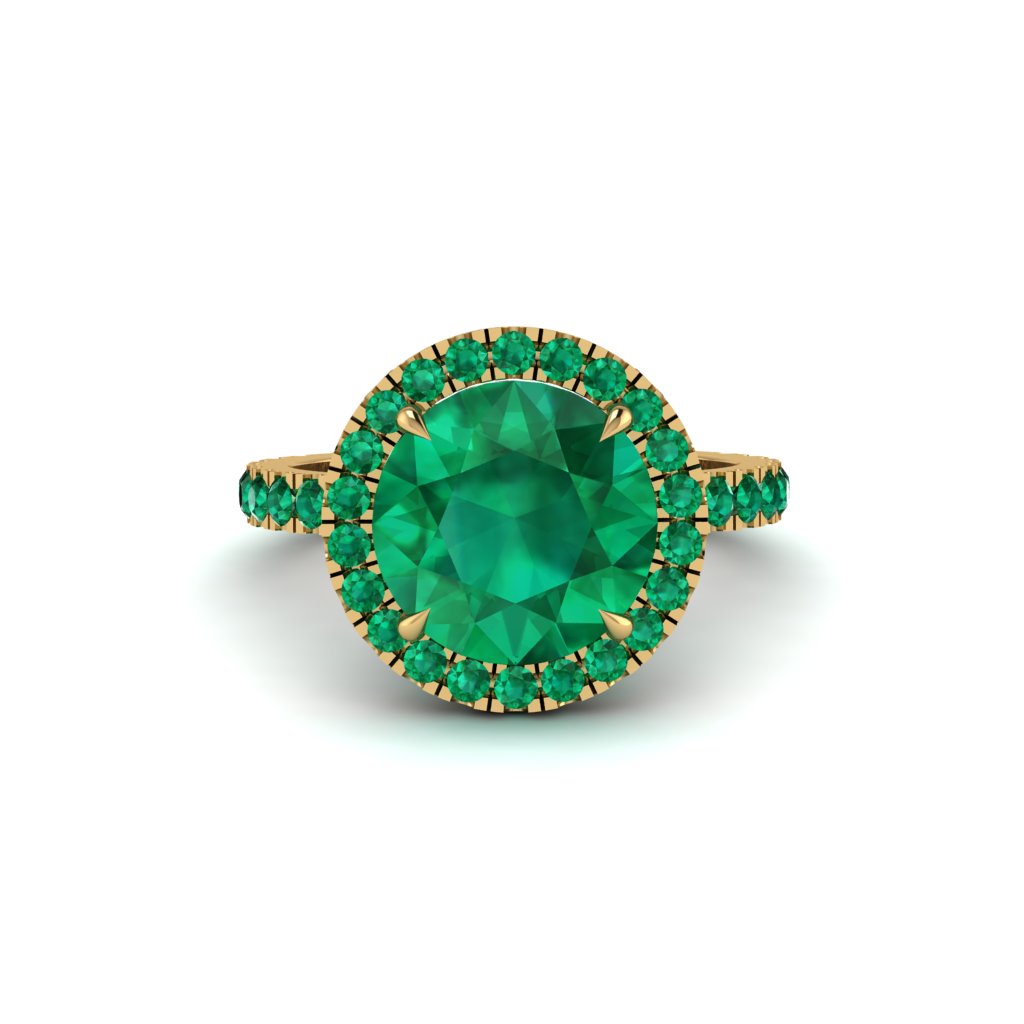 Round Cut Emerald Halo Engagement Ring - Charleigh No. 19