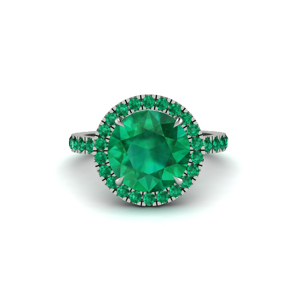 Round Cut Emerald Halo Engagement Ring - Charleigh No. 21