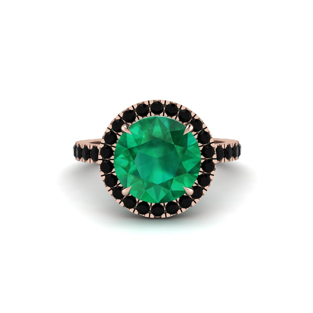 Round Cut Emerald Halo Engagement Ring - Charleigh No. 35