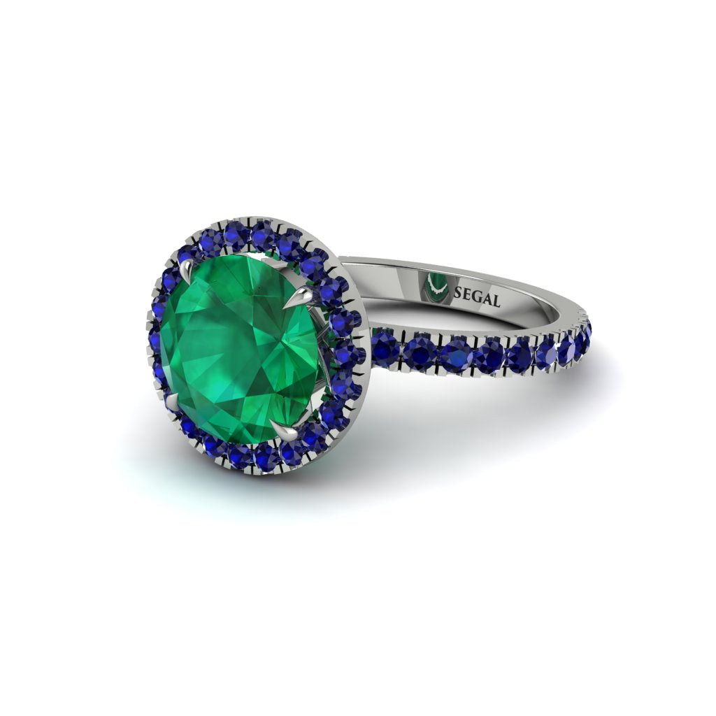 Round Cut Emerald Halo Engagement Ring - Charleigh No. 66