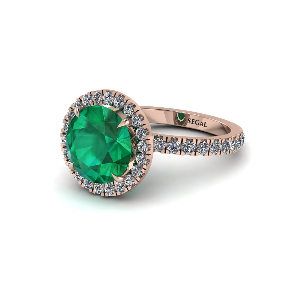 Round Cut Emerald Halo Engagement Ring - Charleigh No. 5