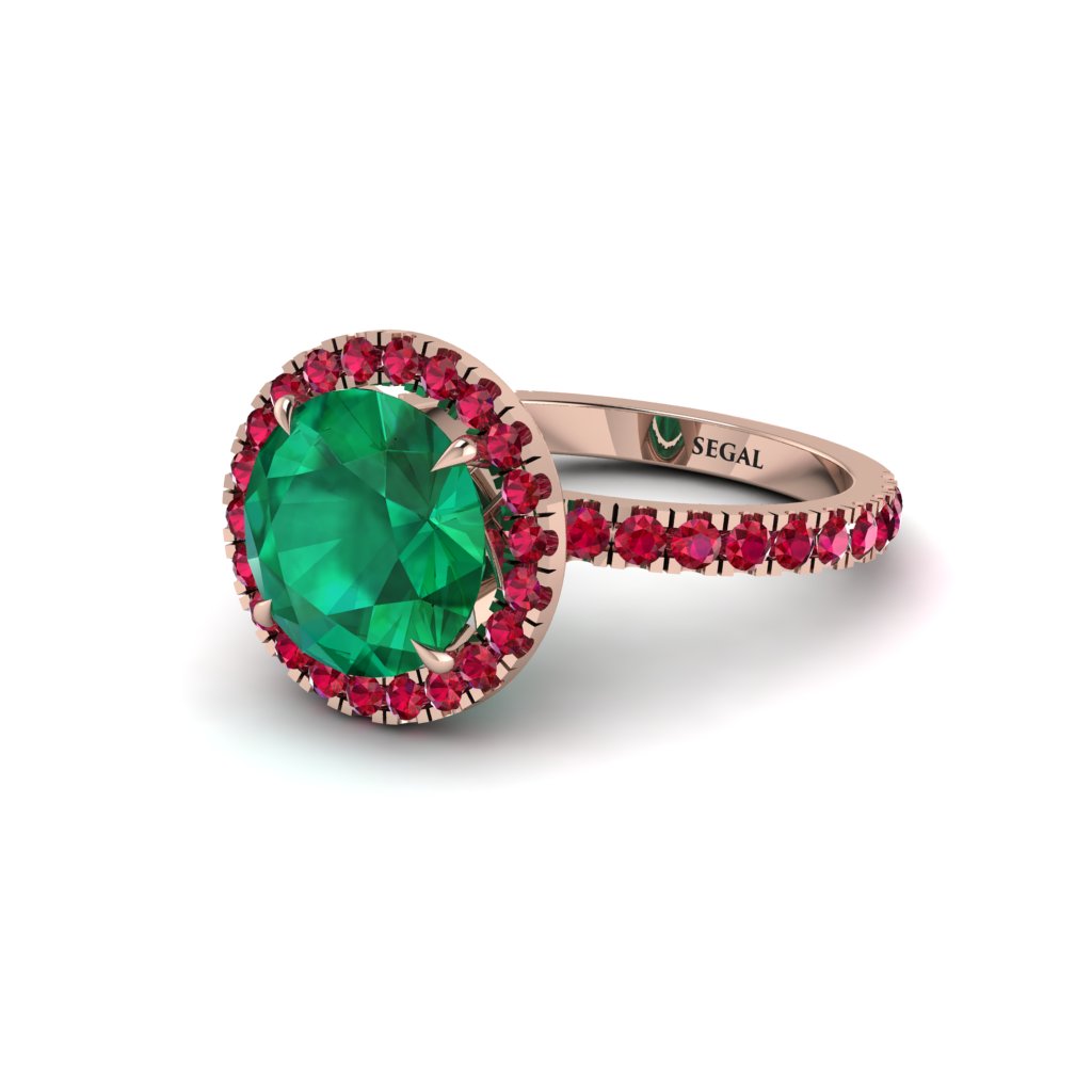 Round Cut Emerald Halo Engagement Ring - Charleigh No. 50