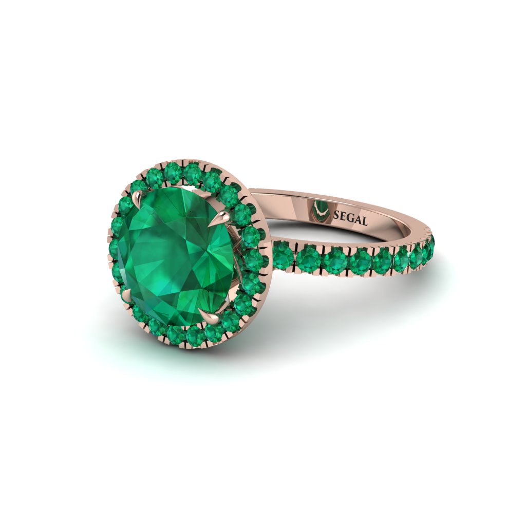 Round Cut Emerald Halo Engagement Ring - Charleigh No. 20