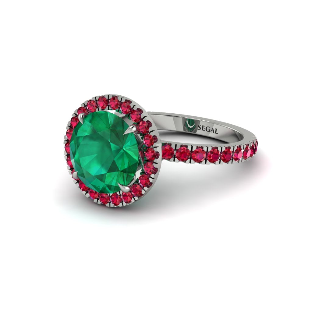 Round Cut Emerald Halo Engagement Ring - Charleigh No. 51