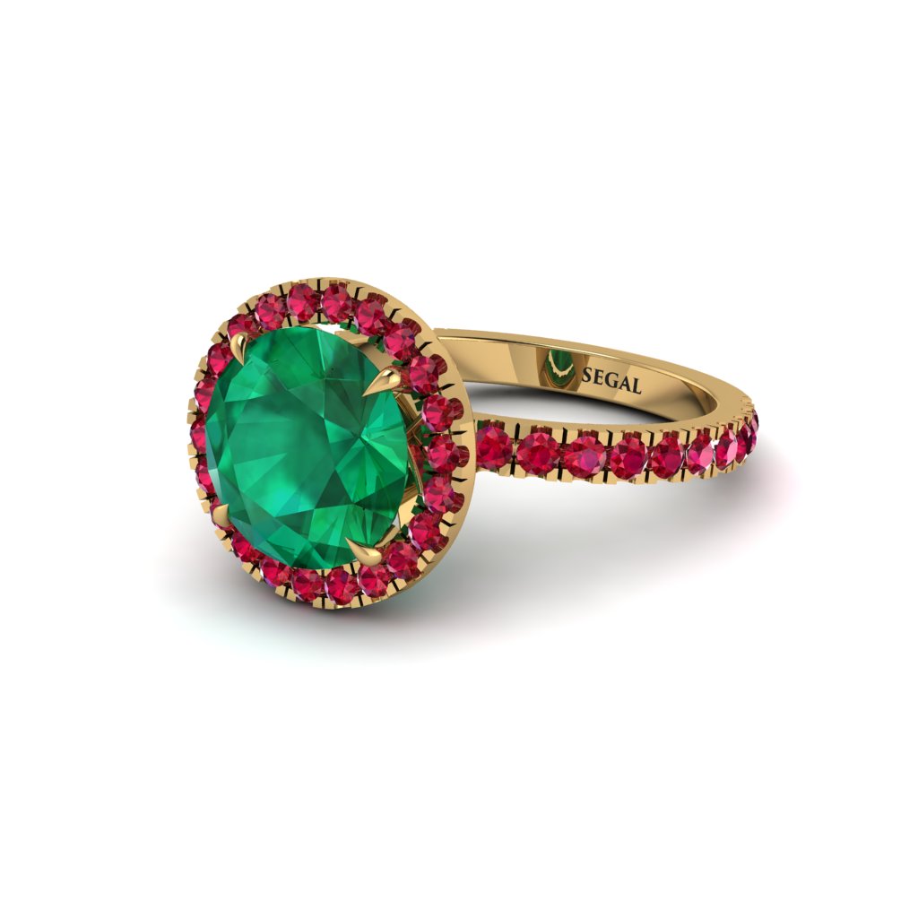 Round Cut Emerald Halo Engagement Ring - Charleigh No. 49