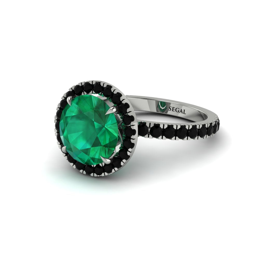 Round Cut Emerald Halo Engagement Ring - Charleigh No. 36