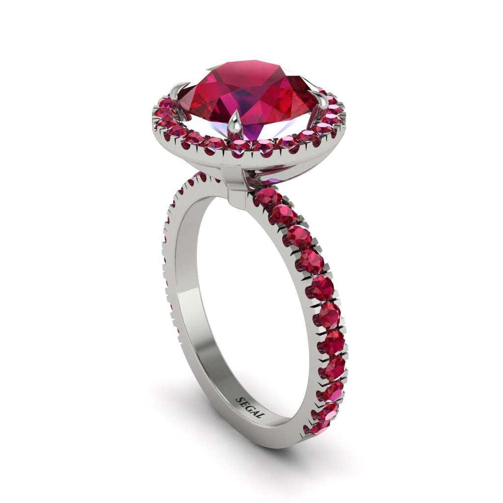Round Cut Ruby Halo Engagement Ring - Charleigh No. 57