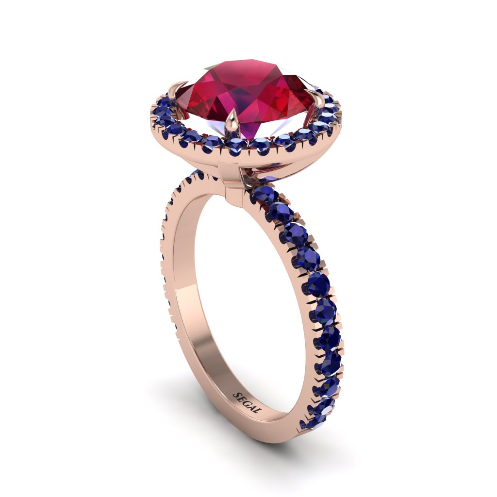 Round Cut Ruby Halo Engagement Ring - Charleigh No. 71