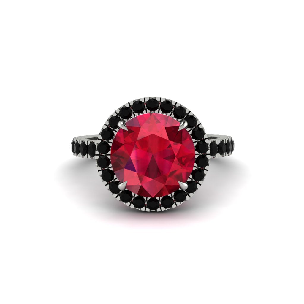 Round Cut Ruby Halo Engagement Ring - Charleigh No. 42
