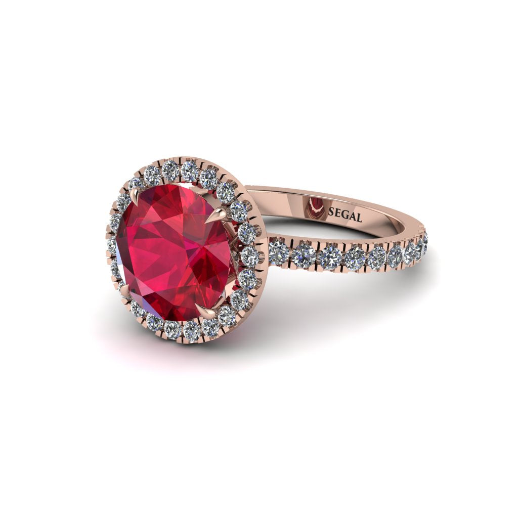 Round Cut Ruby Halo Engagement Ring - Charleigh No. 11