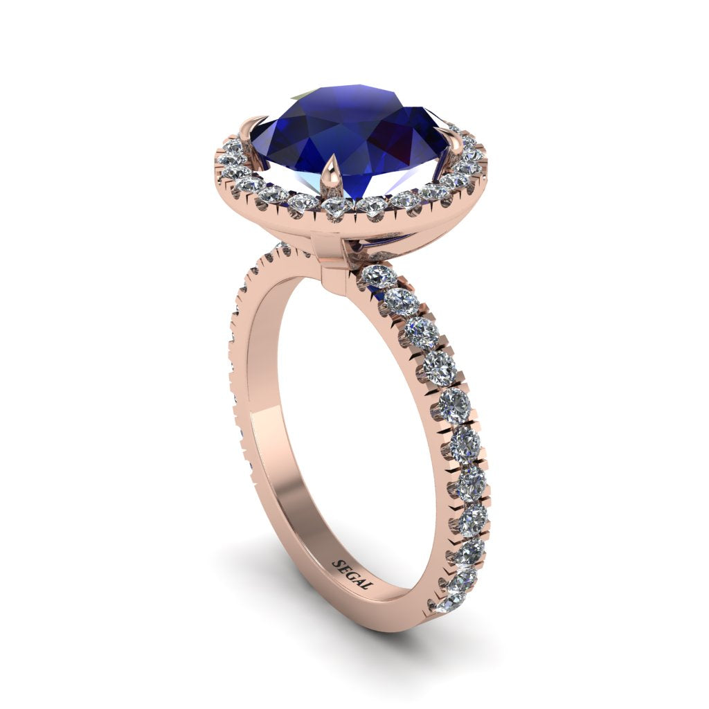 Round Cut Sapphire Halo Engagement Ring - Charleigh No. 14