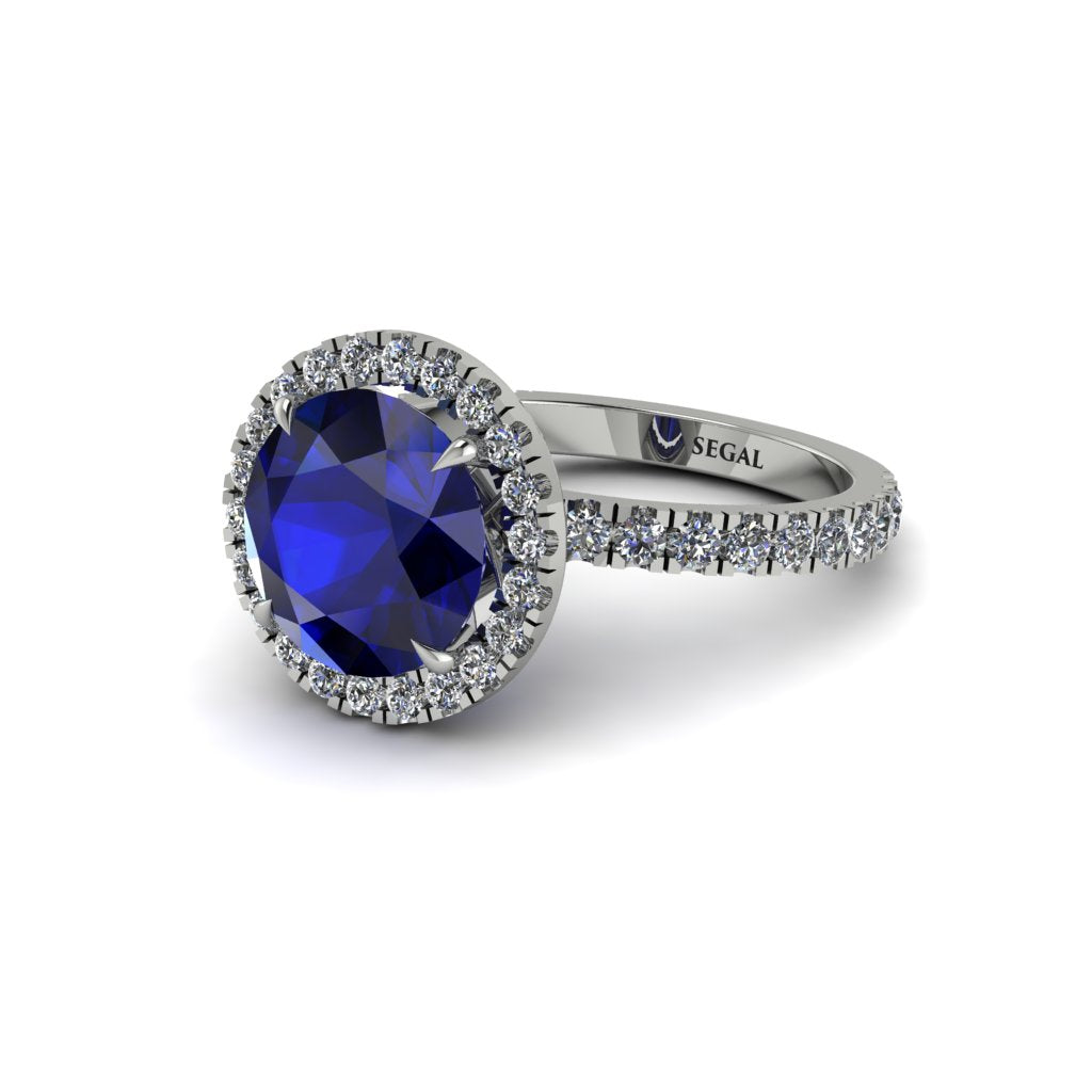 Round Cut Sapphire Halo Engagement Ring - Charleigh No. 15