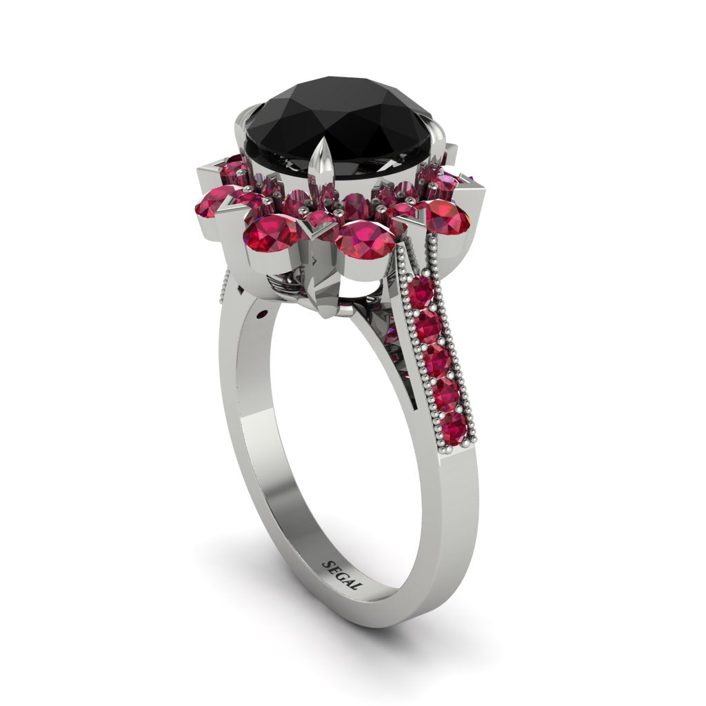 Black Diamond Halo Sunburst Engagement Ring - Winter No. 54
