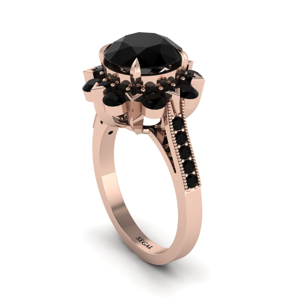 Black Diamond Halo Sunburst Engagement Ring - Winter No. 38