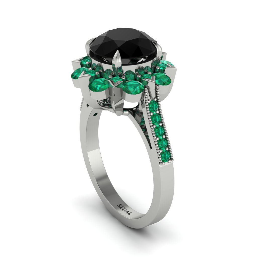 Black Diamond Halo Sunburst Engagement Ring - Winter No. 24
