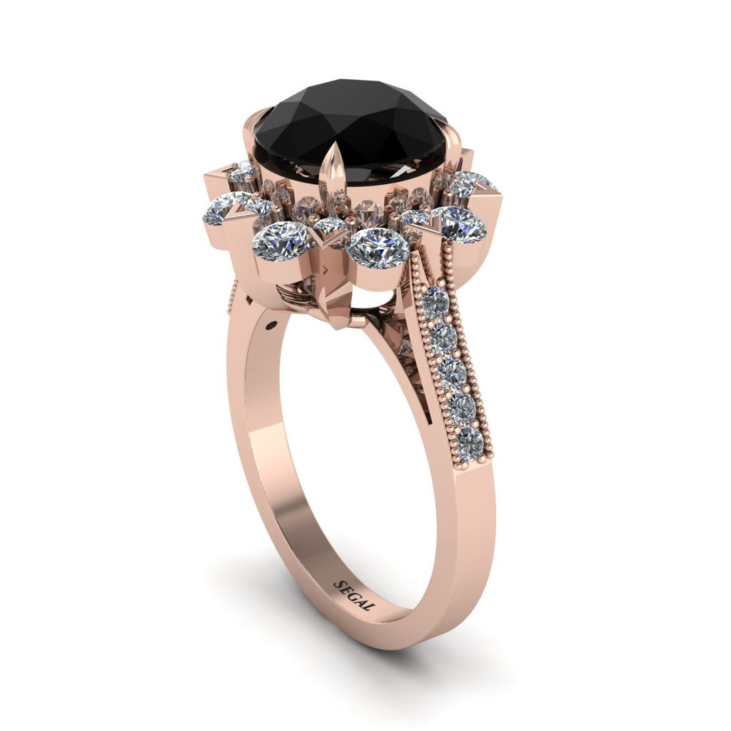 Black Diamond Halo Sunburst Engagement Ring - Winter No. 8