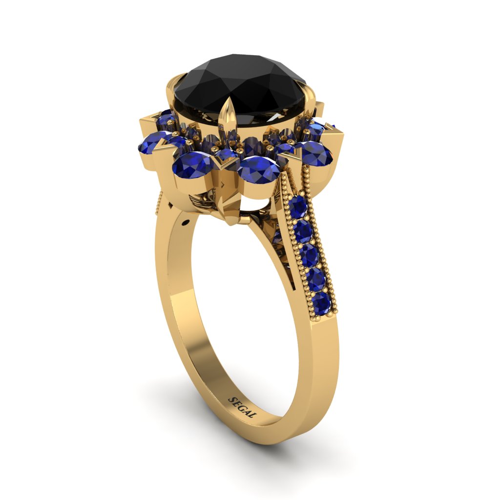 Black Diamond Halo Sunburst Engagement Ring - Winter No. 67