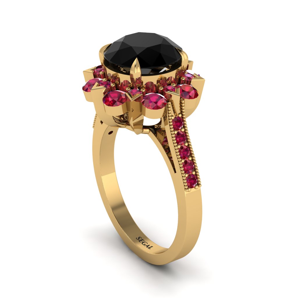 Black Diamond Halo Sunburst Engagement Ring - Winter No. 52