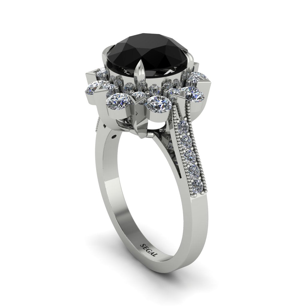 Black Diamond Halo Sunburst Engagement Ring - Winter No. 9
