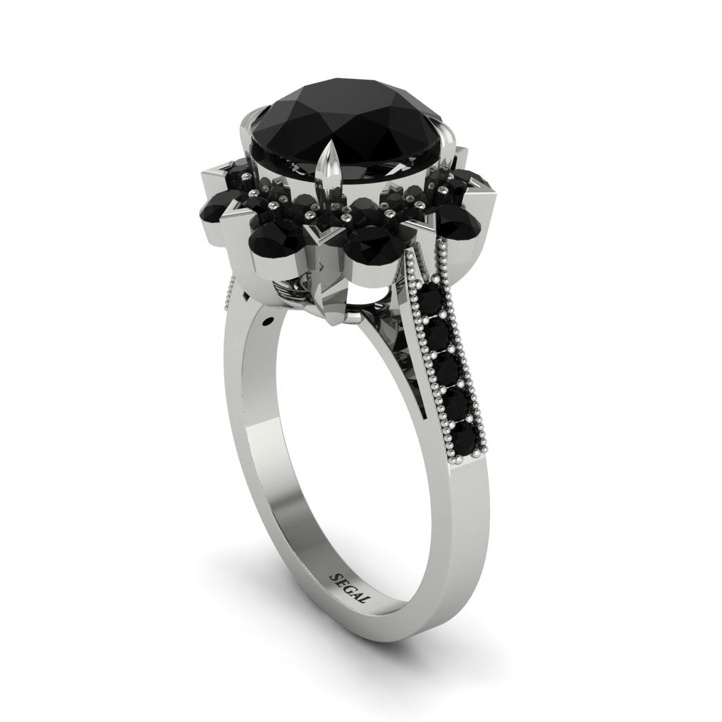 Black Diamond Halo Sunburst Engagement Ring - Winter No. 39