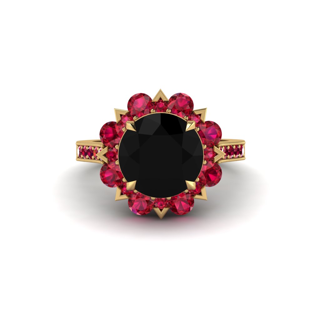Black Diamond Halo Sunburst Engagement Ring - Winter No. 52