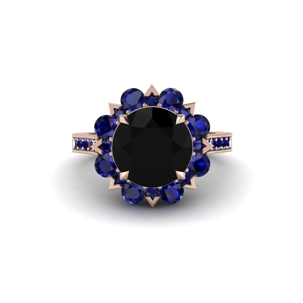 Black Diamond Halo Sunburst Engagement Ring - Winter No. 68