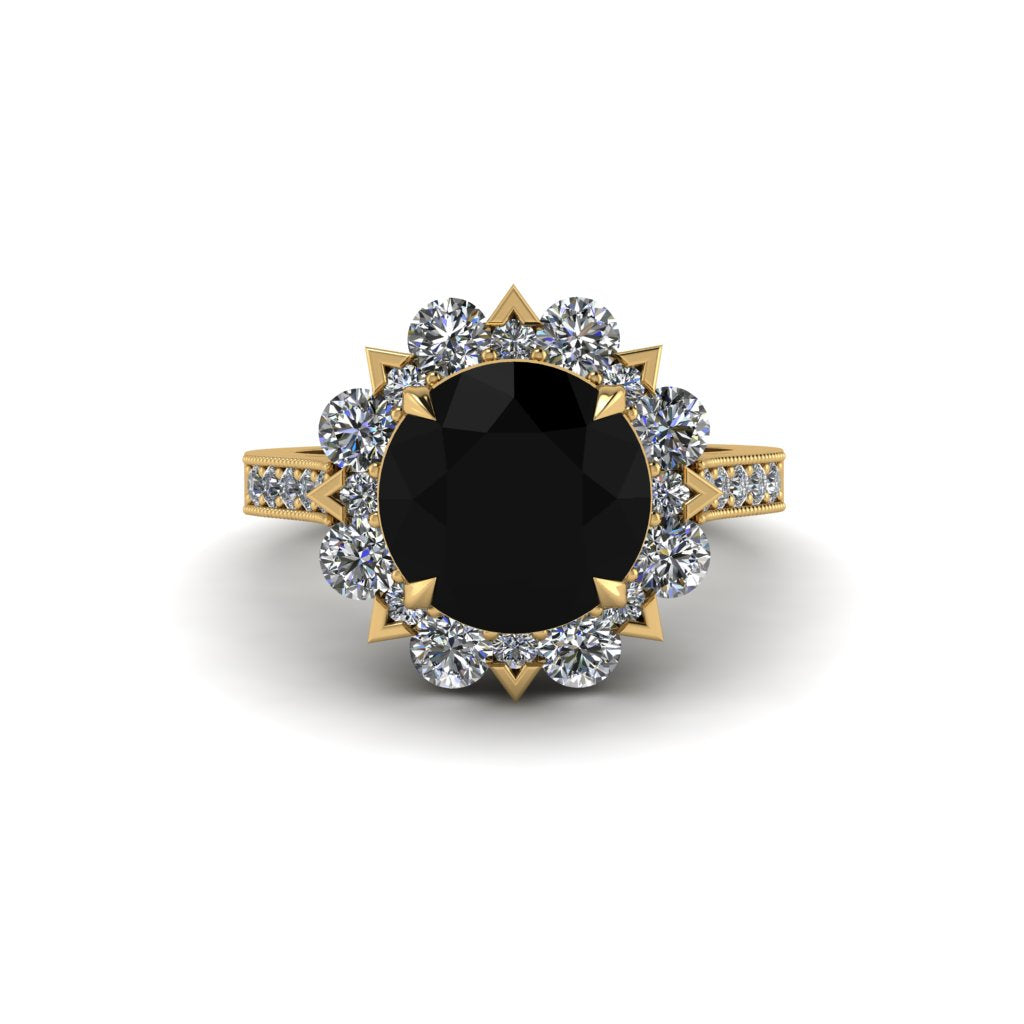 Black Diamond Halo Sunburst Engagement Ring - Winter No. 7