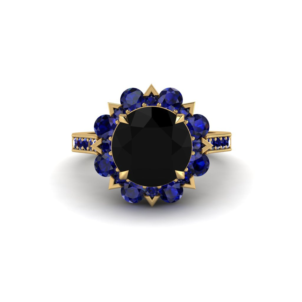 Black Diamond Halo Sunburst Engagement Ring - Winter No. 67