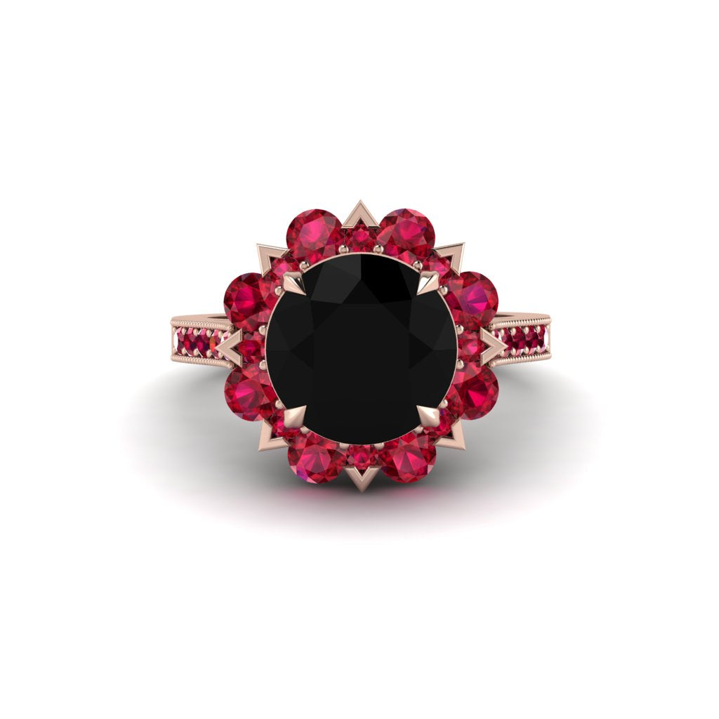 Black Diamond Halo Sunburst Engagement Ring - Winter No. 53