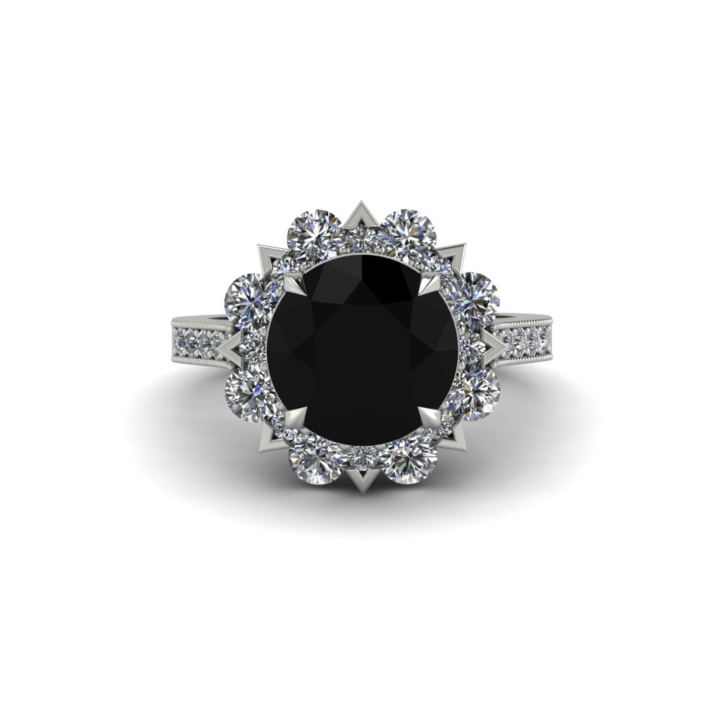 Black Diamond Halo Sunburst Engagement Ring - Winter No. 9