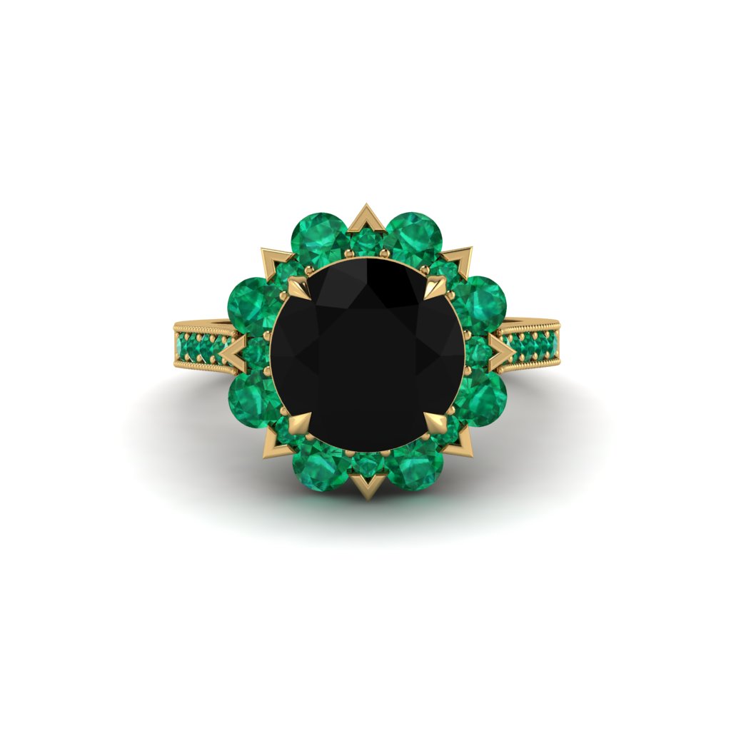 Black Diamond Halo Sunburst Engagement Ring - Winter No. 22