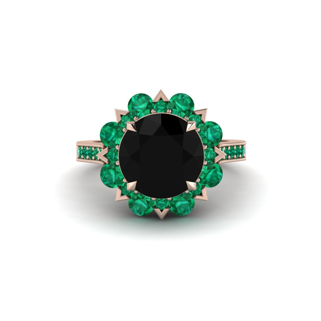 Black Diamond Halo Sunburst Engagement Ring - Winter No. 23