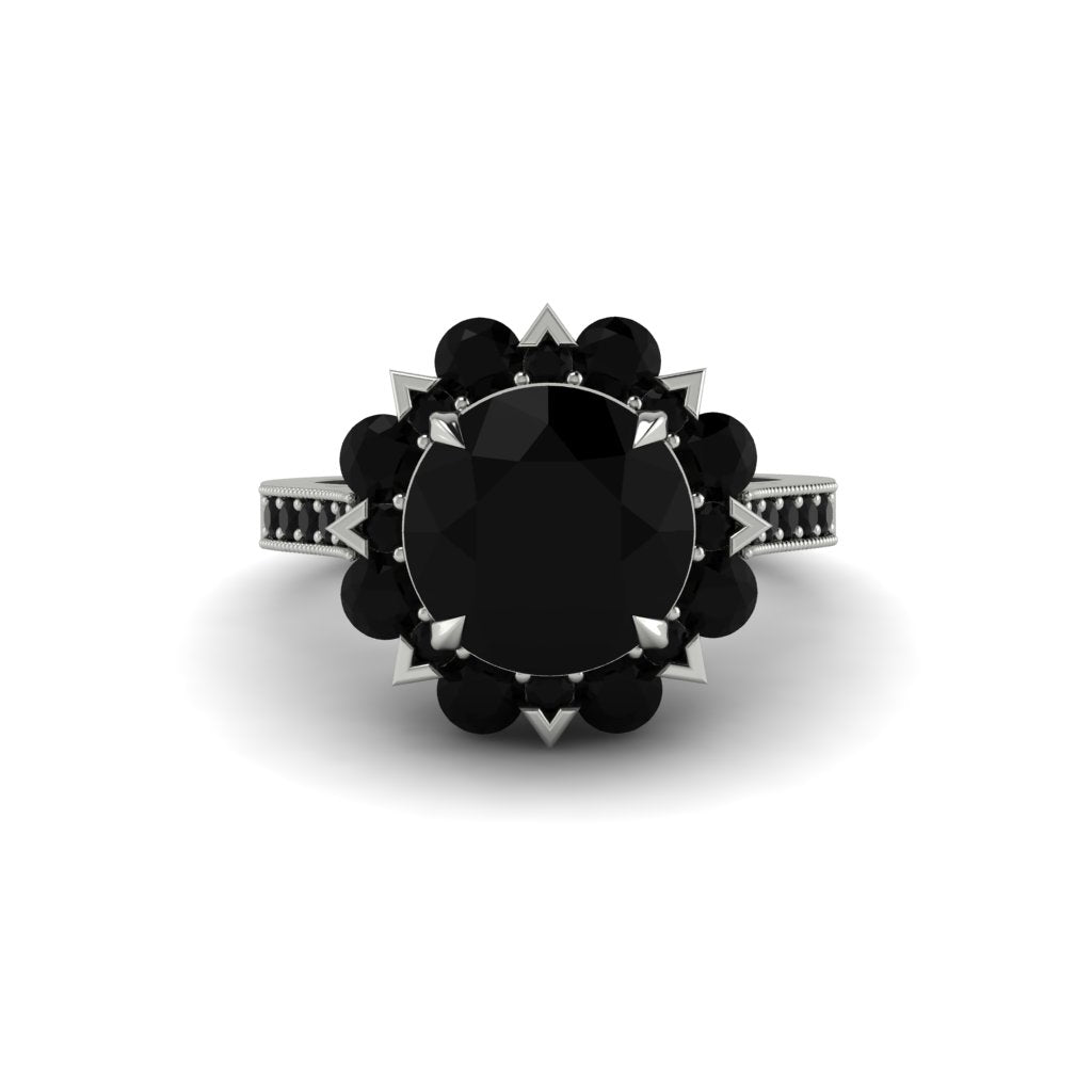 Black Diamond Halo Sunburst Engagement Ring - Winter No. 39