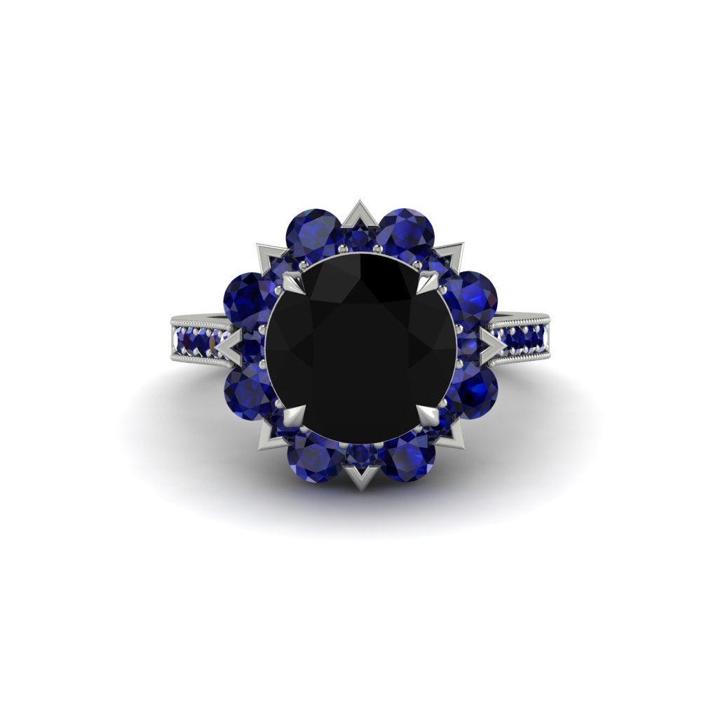 Black Diamond Halo Sunburst Engagement Ring - Winter No. 69
