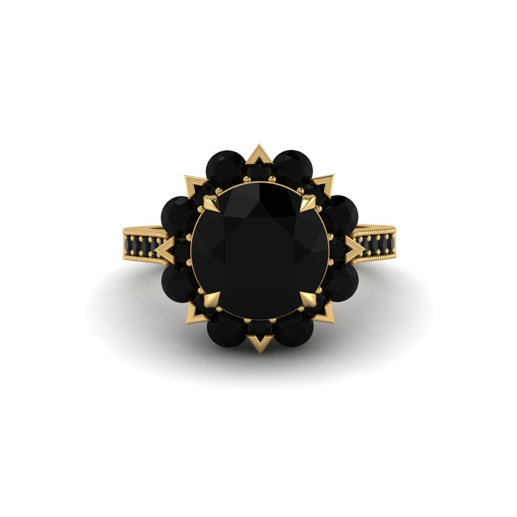 Black Diamond Halo Sunburst Engagement Ring - Winter No. 37