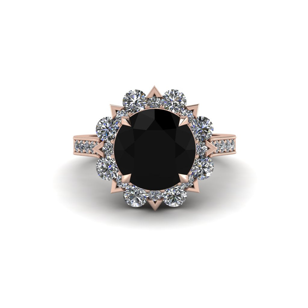 Black Diamond Halo Sunburst Engagement Ring - Winter No. 8