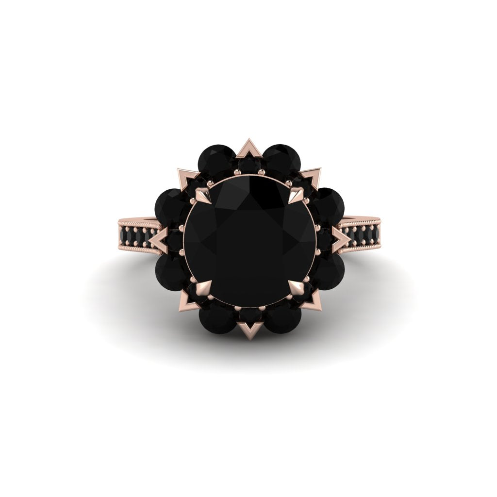 Black Diamond Halo Sunburst Engagement Ring - Winter No. 38