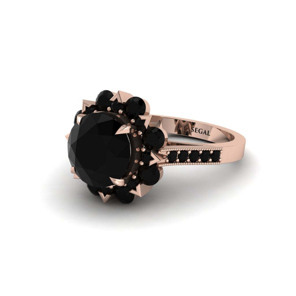 Black Diamond Halo Sunburst Engagement Ring - Winter No. 38
