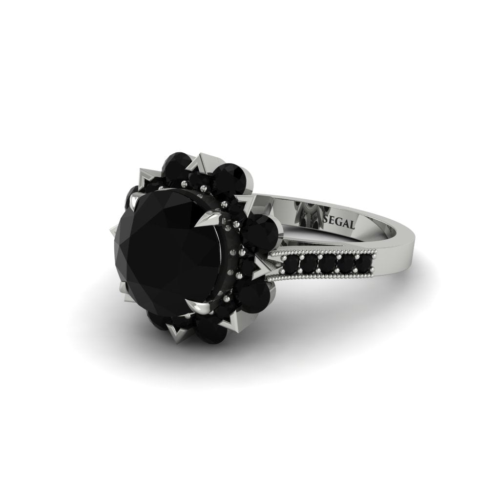 Black Diamond Halo Sunburst Engagement Ring - Winter No. 39