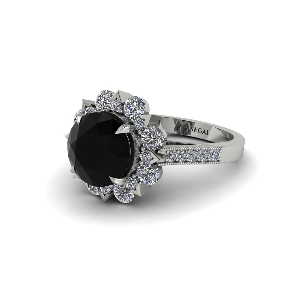 Black Diamond Halo Sunburst Engagement Ring - Winter No. 9