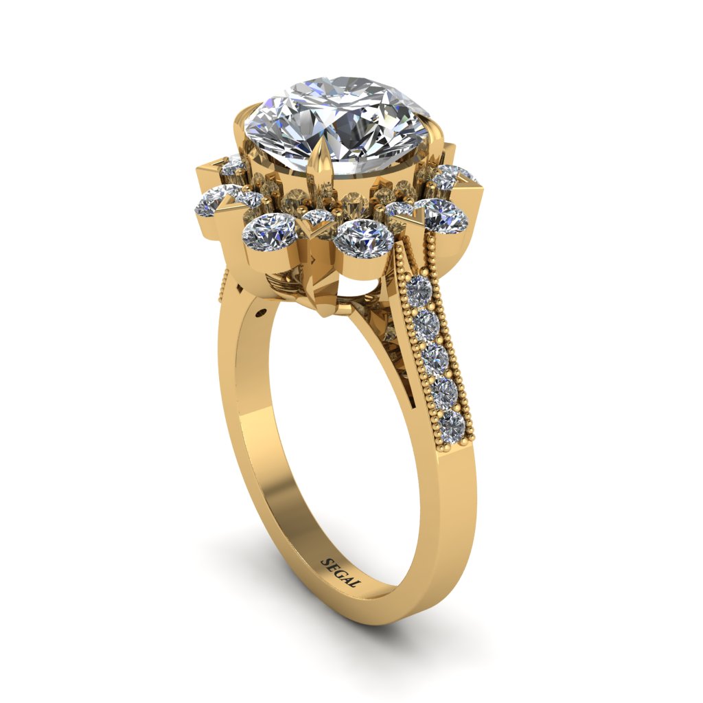 Diamond Halo Sunburst Engagement Ring - Winter No. 1