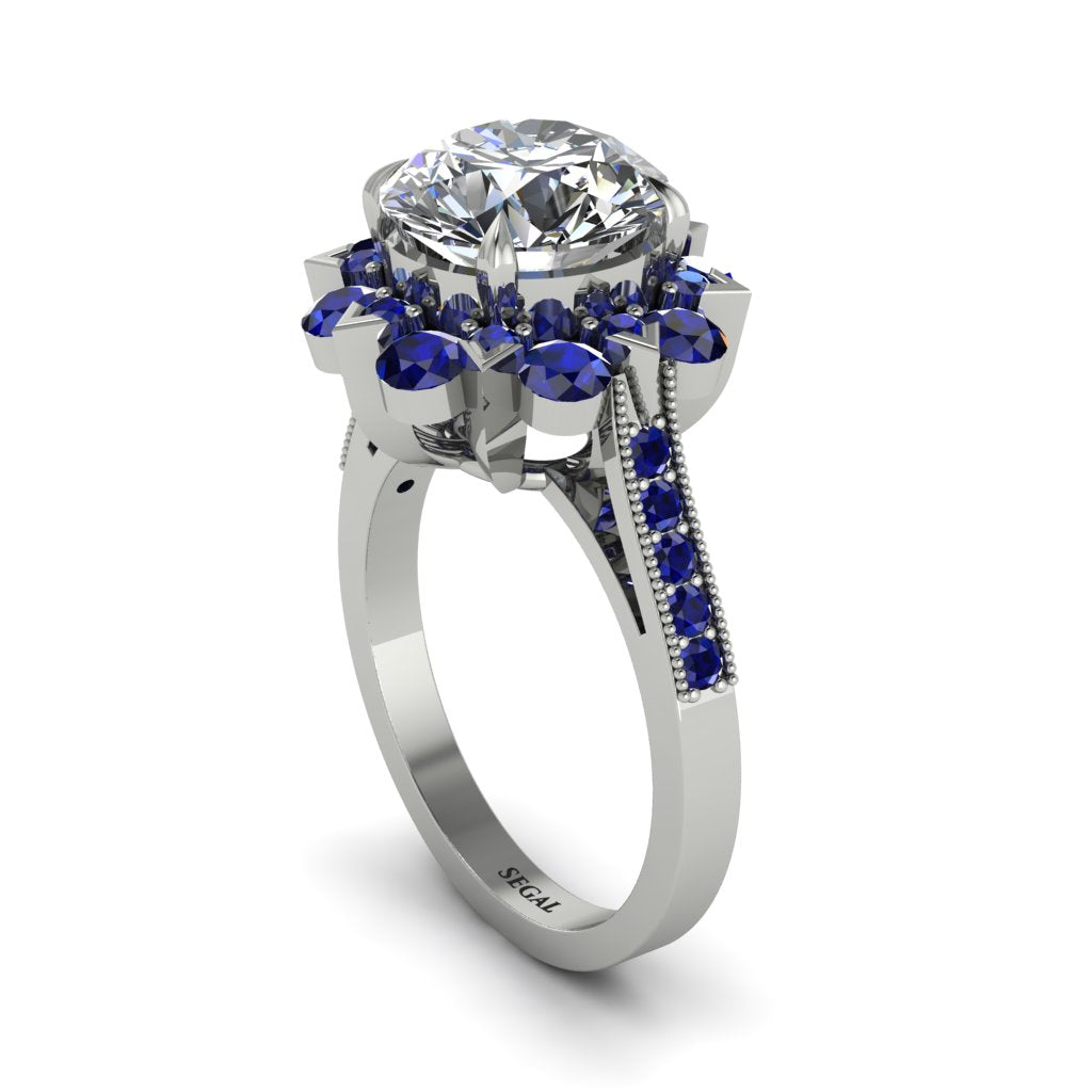 Diamond Halo Sunburst Engagement Ring - Winter No. 63