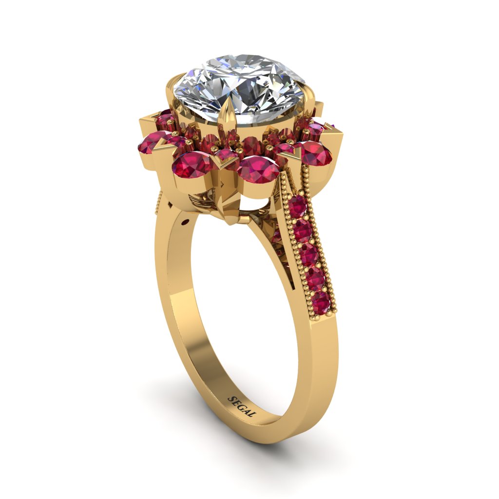 Diamond Halo Sunburst Engagement Ring - Winter No. 46