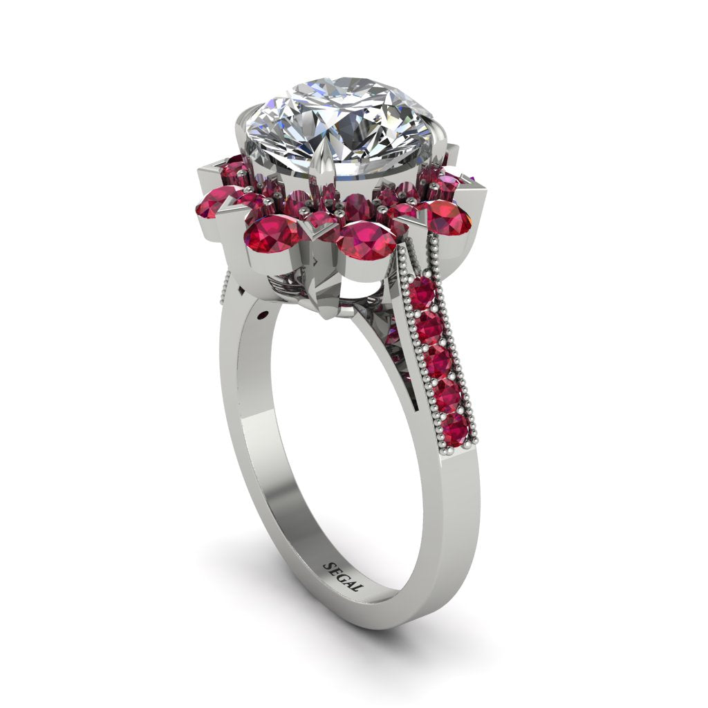 Diamond Halo Sunburst Engagement Ring - Winter No. 48