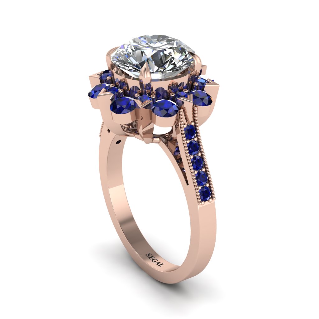 Diamond Halo Sunburst Engagement Ring - Winter No. 62