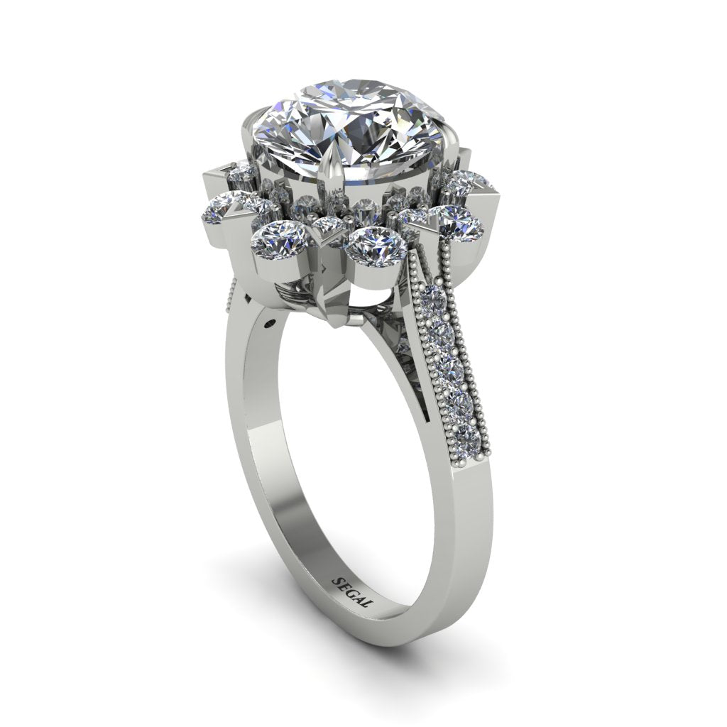 Diamond Halo Sunburst Engagement Ring - Winter No. 3