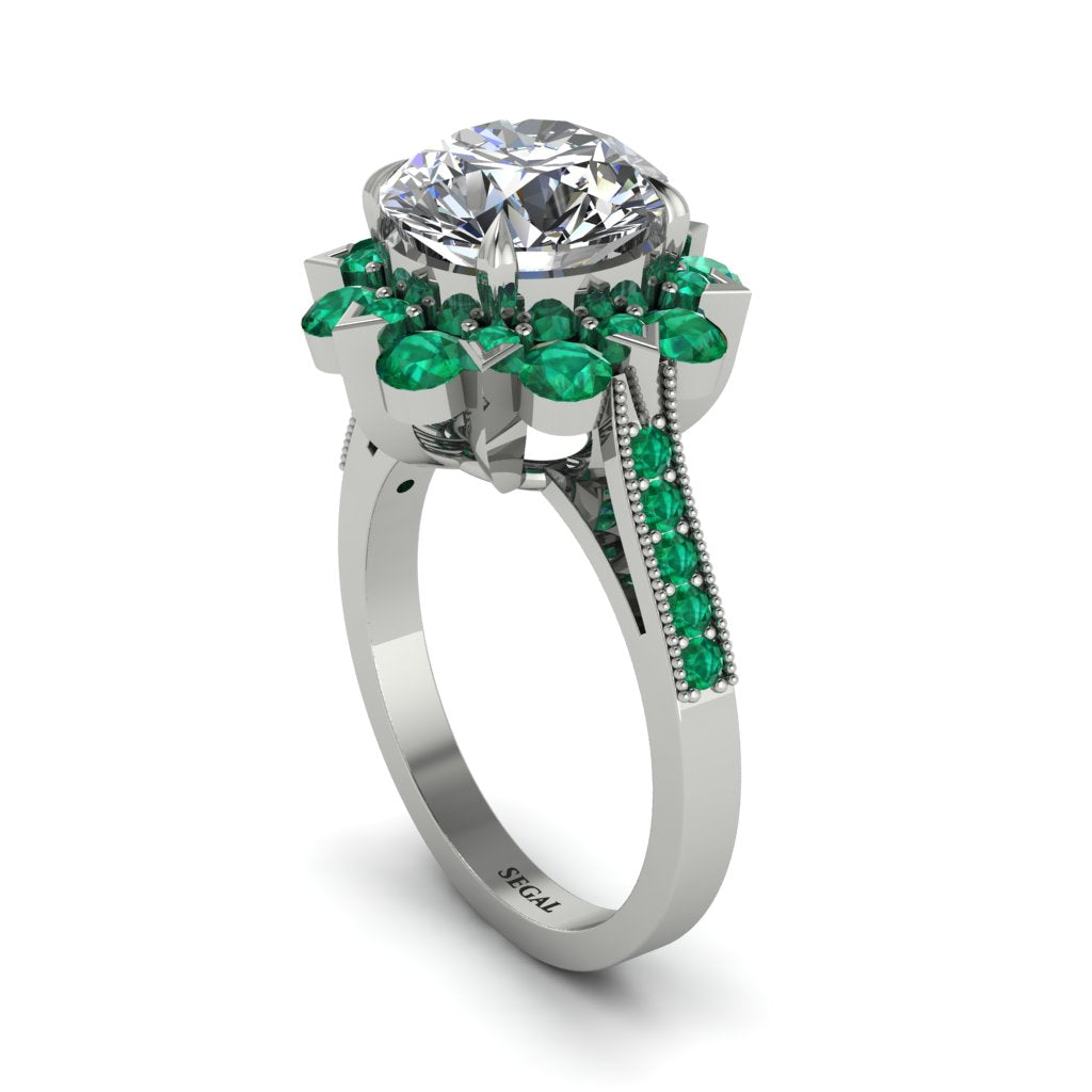 Diamond Halo Sunburst Engagement Ring - Winter No. 18