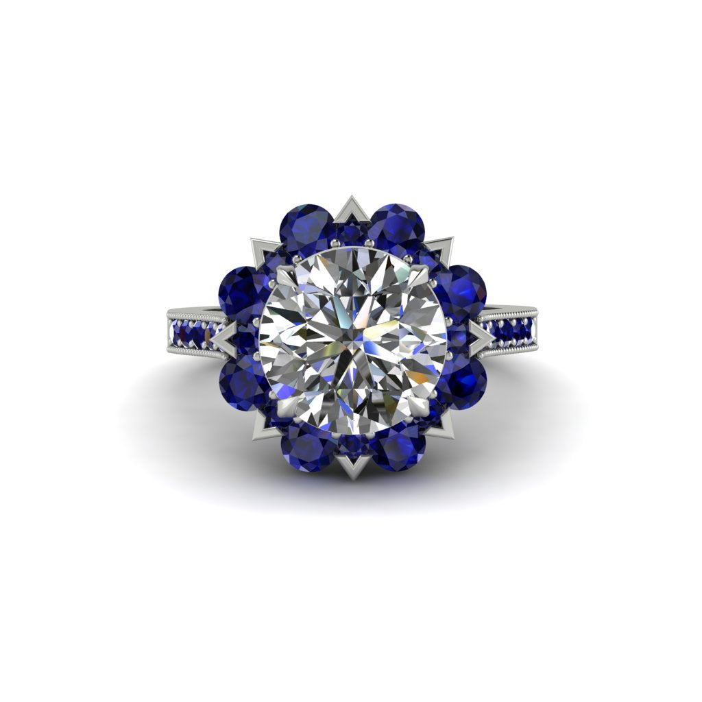 Diamond Halo Sunburst Engagement Ring - Winter No. 63